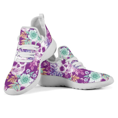 Neon Skull Floral Pattern Print Mesh Knit Shoes GearFrost