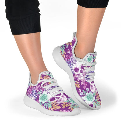 Neon Skull Floral Pattern Print Mesh Knit Shoes GearFrost