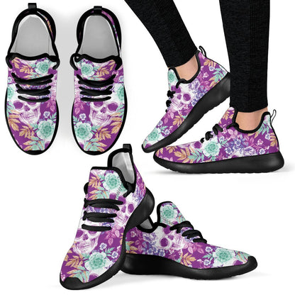 Neon Skull Floral Pattern Print Mesh Knit Shoes GearFrost