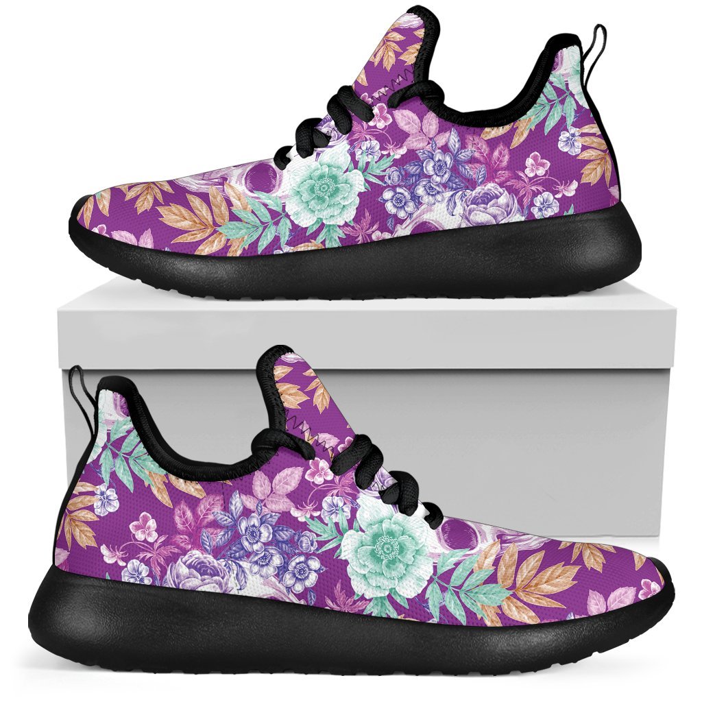 Neon Skull Floral Pattern Print Mesh Knit Shoes GearFrost