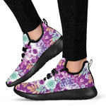 Neon Skull Floral Pattern Print Mesh Knit Shoes GearFrost