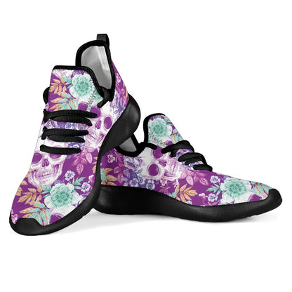 Neon Skull Floral Pattern Print Mesh Knit Shoes GearFrost
