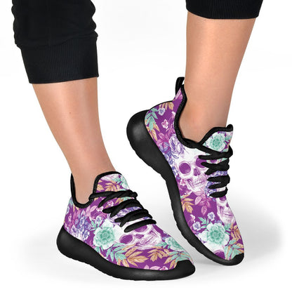Neon Skull Floral Pattern Print Mesh Knit Shoes GearFrost