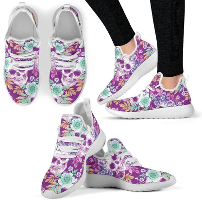 Neon Skull Floral Pattern Print Mesh Knit Shoes GearFrost