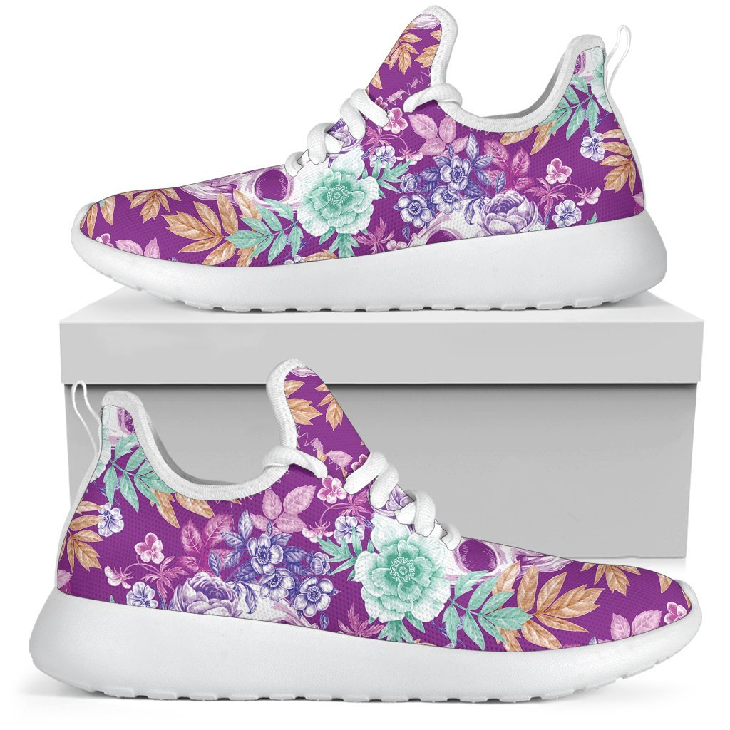 Neon Skull Floral Pattern Print Mesh Knit Shoes GearFrost