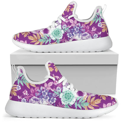 Neon Skull Floral Pattern Print Mesh Knit Shoes GearFrost