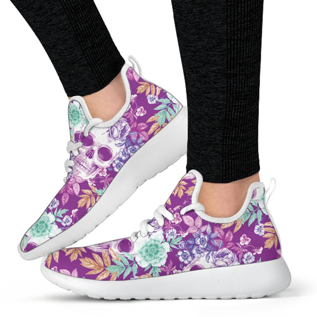 Neon Skull Floral Pattern Print Mesh Knit Shoes GearFrost