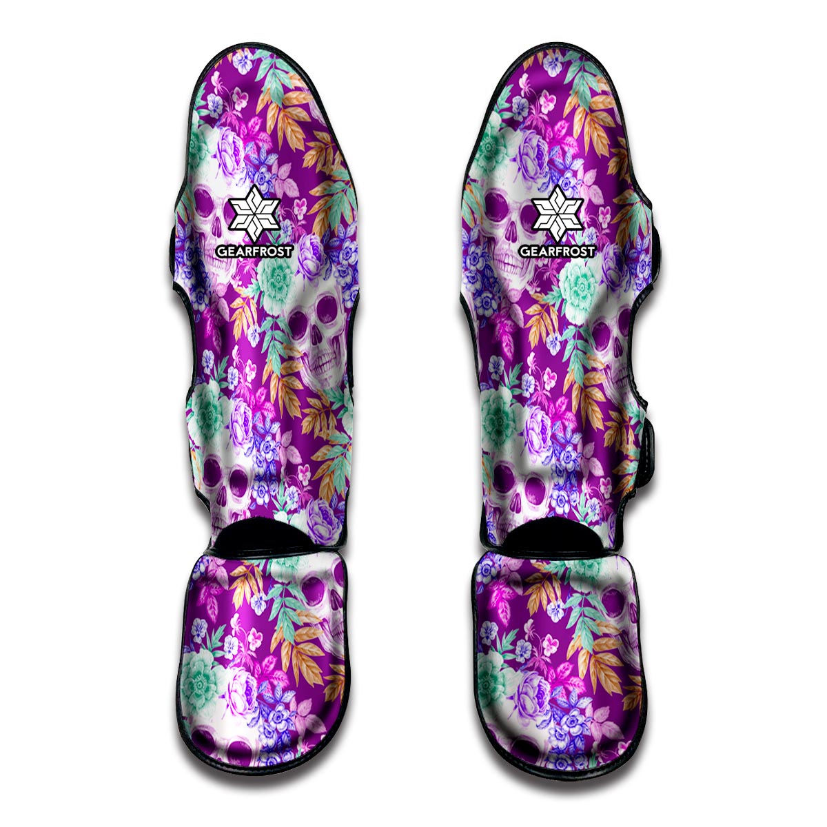 Neon Skull Floral Pattern Print Muay Thai Shin Guard
