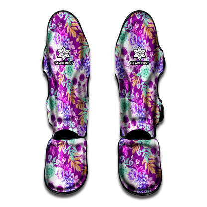 Neon Skull Floral Pattern Print Muay Thai Shin Guard