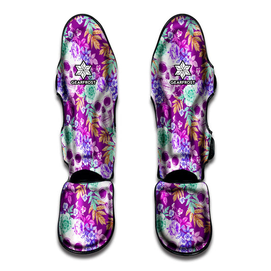 Neon Skull Floral Pattern Print Muay Thai Shin Guard