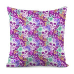 Neon Skull Floral Pattern Print Pillow Cover