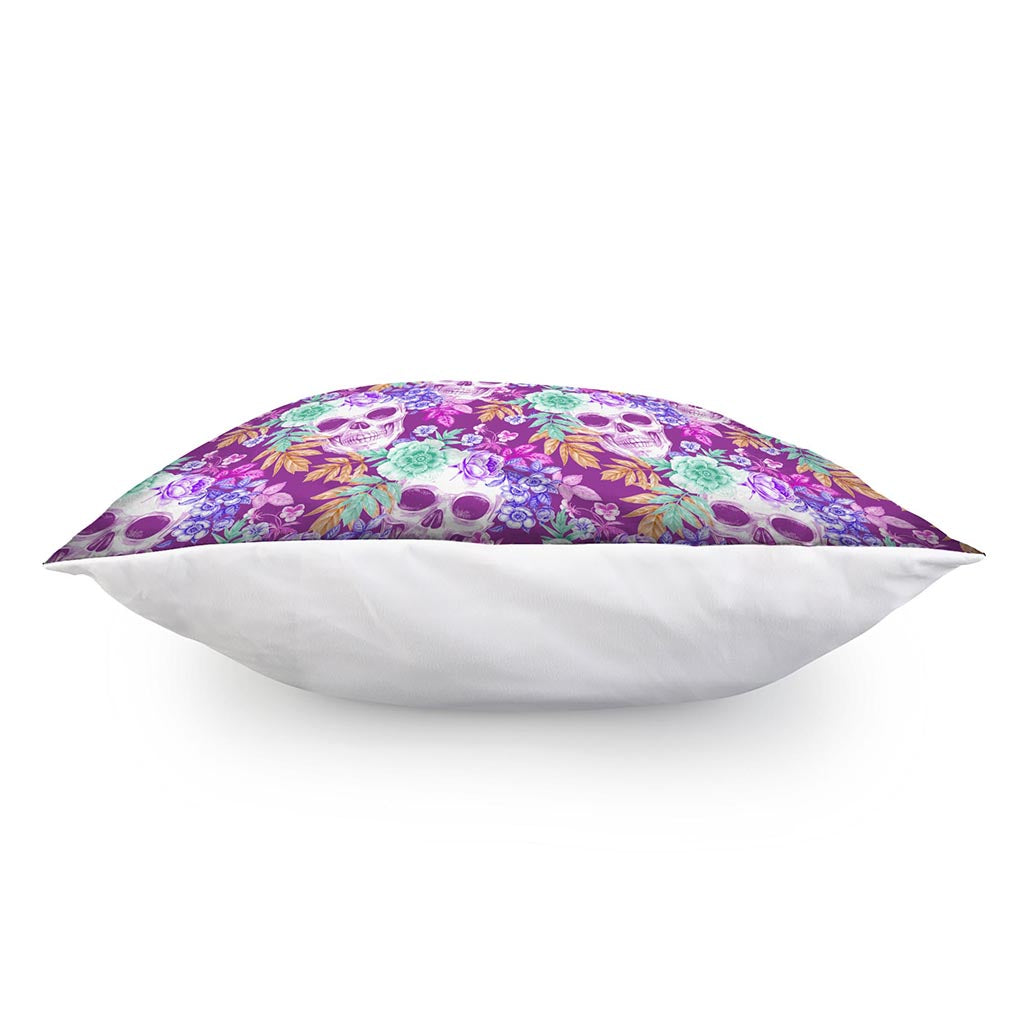 Neon Skull Floral Pattern Print Pillow Cover