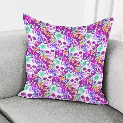 Neon Skull Floral Pattern Print Pillow Cover