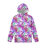 Neon Skull Floral Pattern Print Pullover Hoodie
