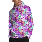 Neon Skull Floral Pattern Print Pullover Hoodie