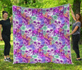 Neon Skull Floral Pattern Print Quilt