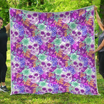 Neon Skull Floral Pattern Print Quilt
