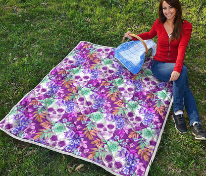 Neon Skull Floral Pattern Print Quilt