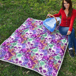 Neon Skull Floral Pattern Print Quilt