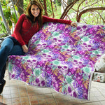 Neon Skull Floral Pattern Print Quilt