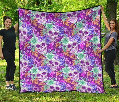Neon Skull Floral Pattern Print Quilt