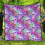 Neon Skull Floral Pattern Print Quilt