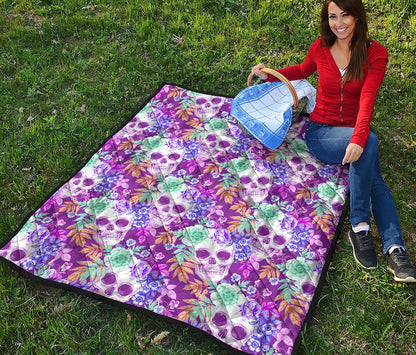 Neon Skull Floral Pattern Print Quilt