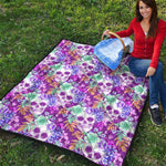 Neon Skull Floral Pattern Print Quilt