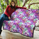 Neon Skull Floral Pattern Print Quilt