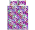 Neon Skull Floral Pattern Print Quilt Bed Set