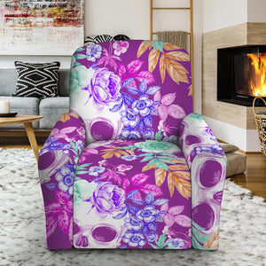 Neon Skull Floral Pattern Print Recliner Slipcover