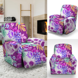 Neon Skull Floral Pattern Print Recliner Slipcover