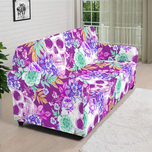 Neon Skull Floral Pattern Print Sofa Cover