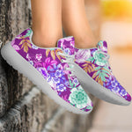 Neon Skull Floral Pattern Print Sport Shoes GearFrost