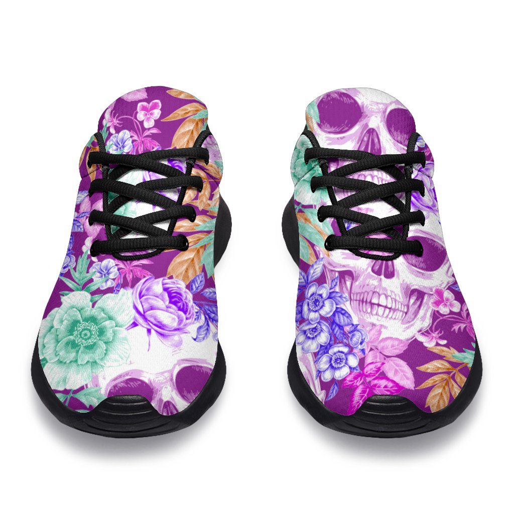 Neon Skull Floral Pattern Print Sport Shoes GearFrost