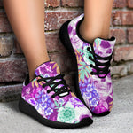 Neon Skull Floral Pattern Print Sport Shoes GearFrost
