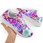 Neon Skull Floral Pattern Print Sport Shoes GearFrost