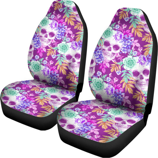 Neon Skull Floral Pattern Print Universal Fit Car Seat Covers