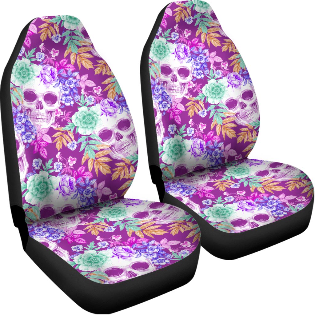 Neon Skull Floral Pattern Print Universal Fit Car Seat Covers