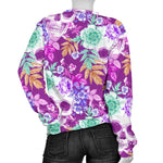 Neon Skull Floral Pattern Print Women's Crewneck Sweatshirt GearFrost