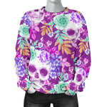 Neon Skull Floral Pattern Print Women's Crewneck Sweatshirt GearFrost