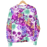 Neon Skull Floral Pattern Print Women's Crewneck Sweatshirt GearFrost