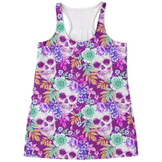 Neon Skull Floral Pattern Print Women's Racerback Tank Top