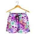 Neon Skull Floral Pattern Print Women's Shorts
