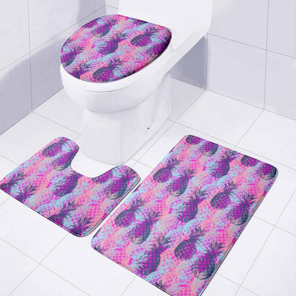 Neon Trippy Pineapple Pattern Print 3 Piece Bath Mat Set