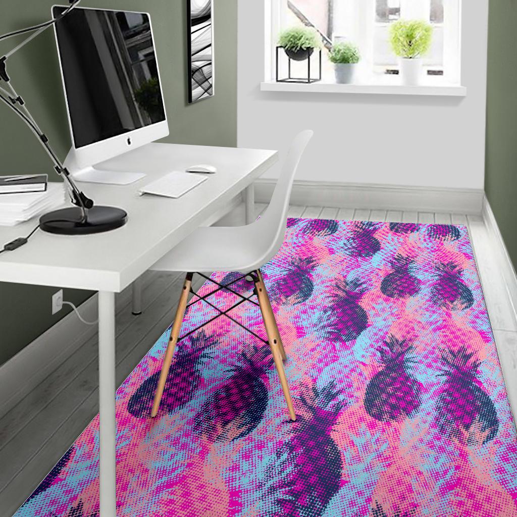 Neon Trippy Pineapple Pattern Print Area Rug GearFrost