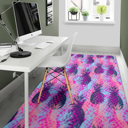 Neon Trippy Pineapple Pattern Print Area Rug GearFrost