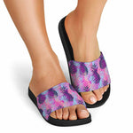 Neon Trippy Pineapple Pattern Print Black Slide Sandals