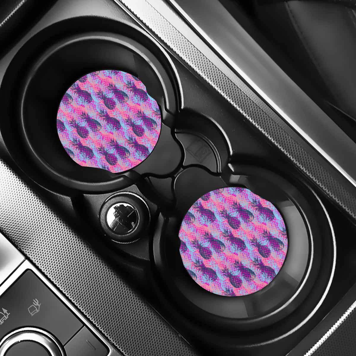Neon Trippy Pineapple Pattern Print Car Coasters
