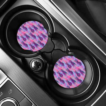 Neon Trippy Pineapple Pattern Print Car Coasters